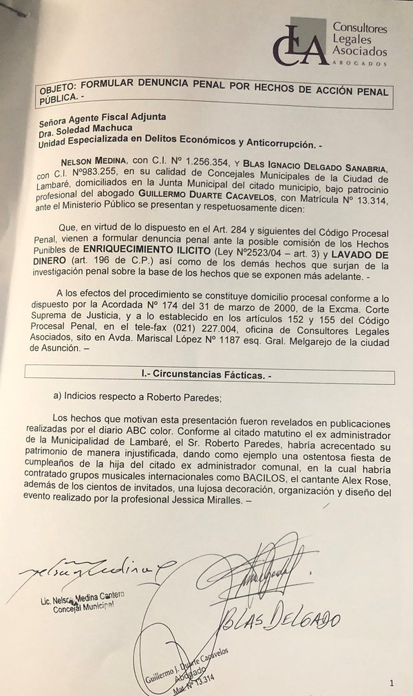Lambaré: denuncian a intendente, exadministrador y tesorero por enriquecimiento ilícito y lavado de dinero - ADN Paraguayo