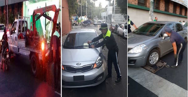 ¡Por fin! Agentes multan a conductores y llevan con grúa coches mal estacionados frente al Cristo Rey