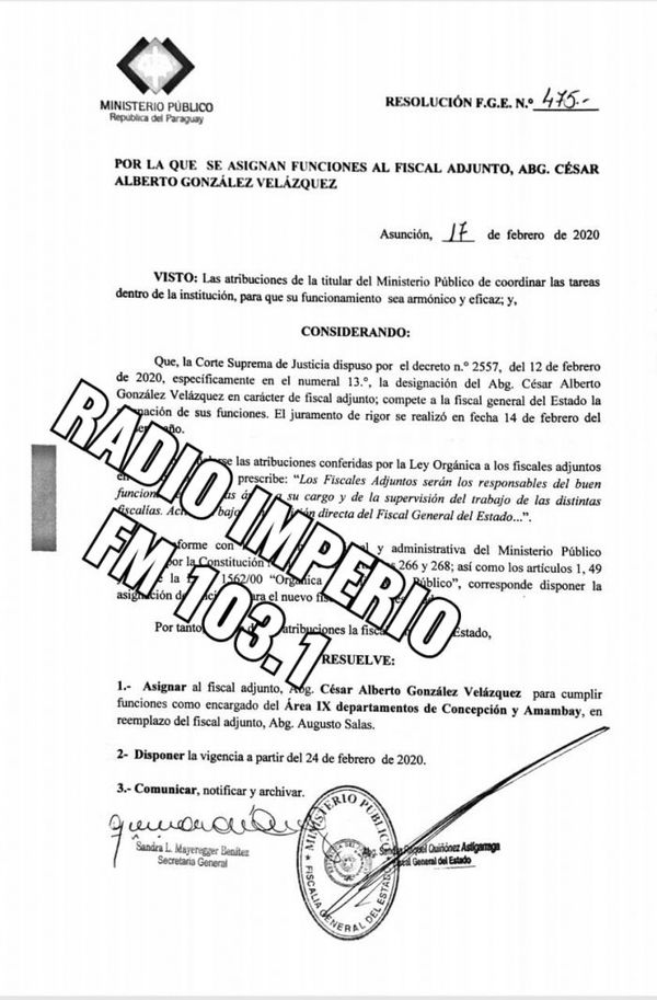 Designan nuevo fiscal adjunto para Concepción y Amambay