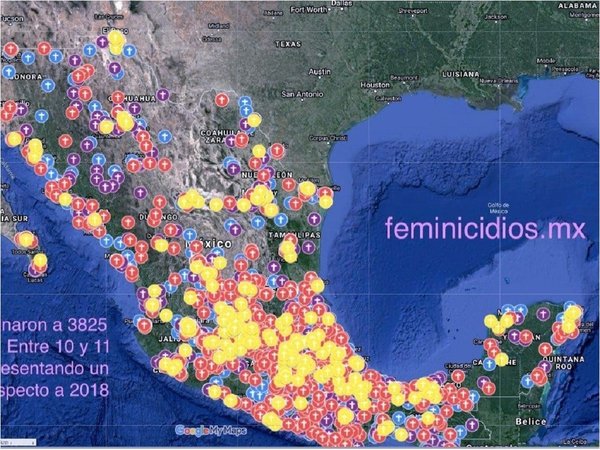 Mapa de feminicidios en México muestra escalofriante cifras