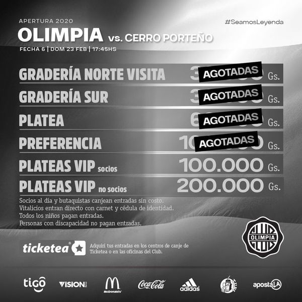 Solo quedan Plateas VIP para el superclásico - Olimpia - ABC Color