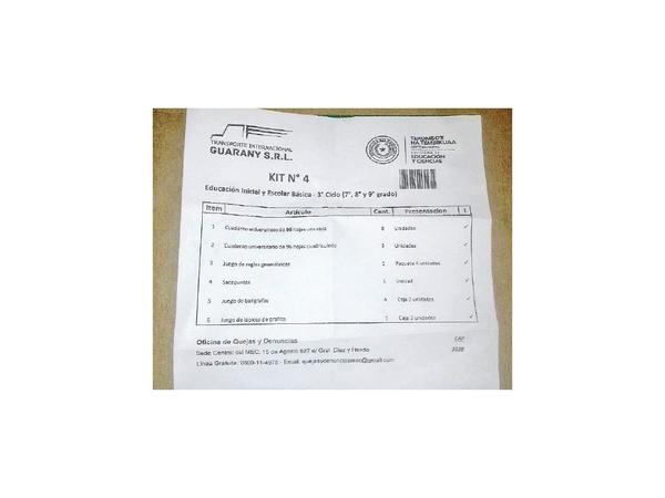 Auditoría estudiantil constata que los kits llegan incompletos
