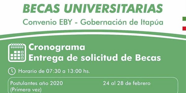 REQUISITOS PARA ACCEDER A BECAS CONVENIO GOBERNACIÓN DE ITAPÚA – EBY AÑO 2020