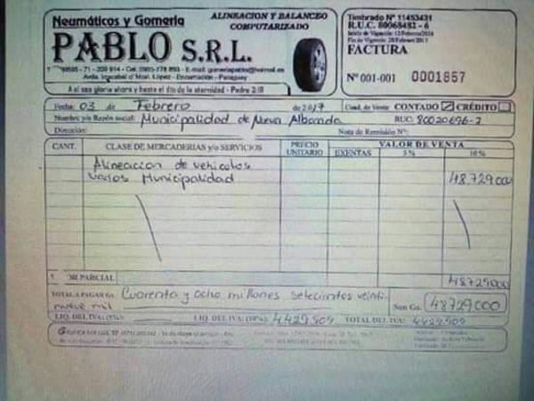 Intendente del PLRA gasta casi G. 50 millones por alineación de ruedas - Informate Paraguay