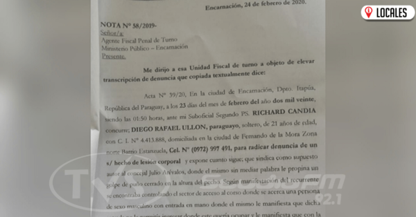 Fiscalizador denunció una supuesta agresión de un concejal de Encarnación