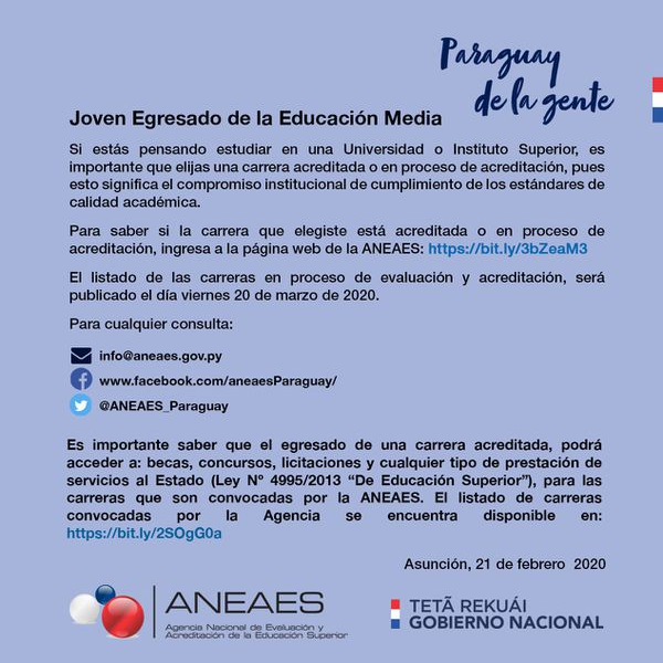 ANEAES insta a jóvenes a verificar acreditación de carreras universitarias