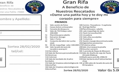 "Dame Una Patita - Itami" organiza rifa para cubrir gastos