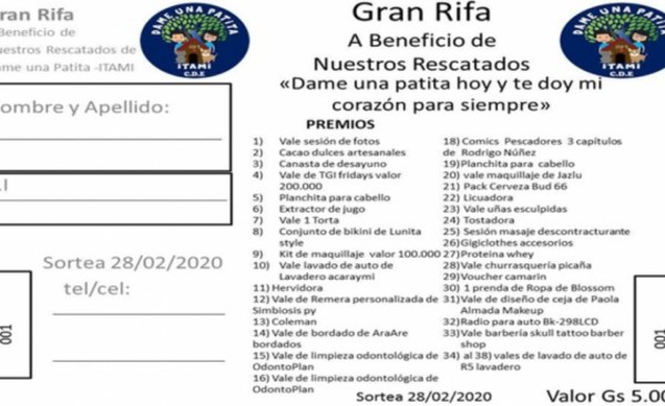 "Dame Una Patita - Itami" organiza rifa para cubrir gastos