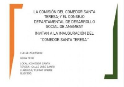 Esta mañana se habilita en Santa Teresa moderno comedor popular
