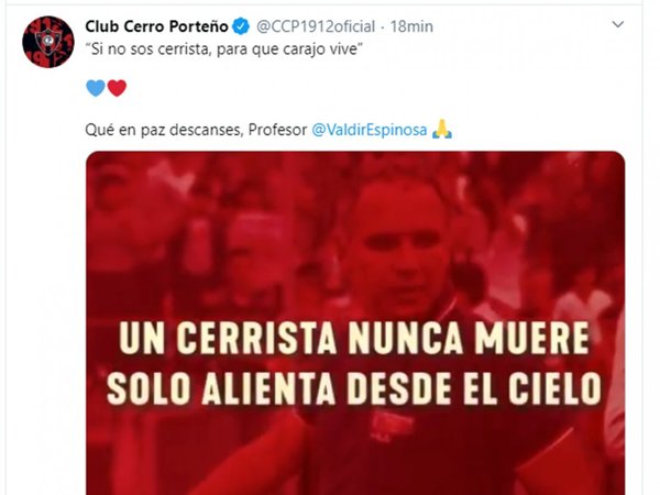 Emotivo video de Cerro para Valdir Espinosa