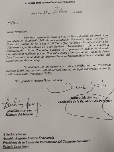 Ejecutivo remite al Congreso pedido de intervención a PJC