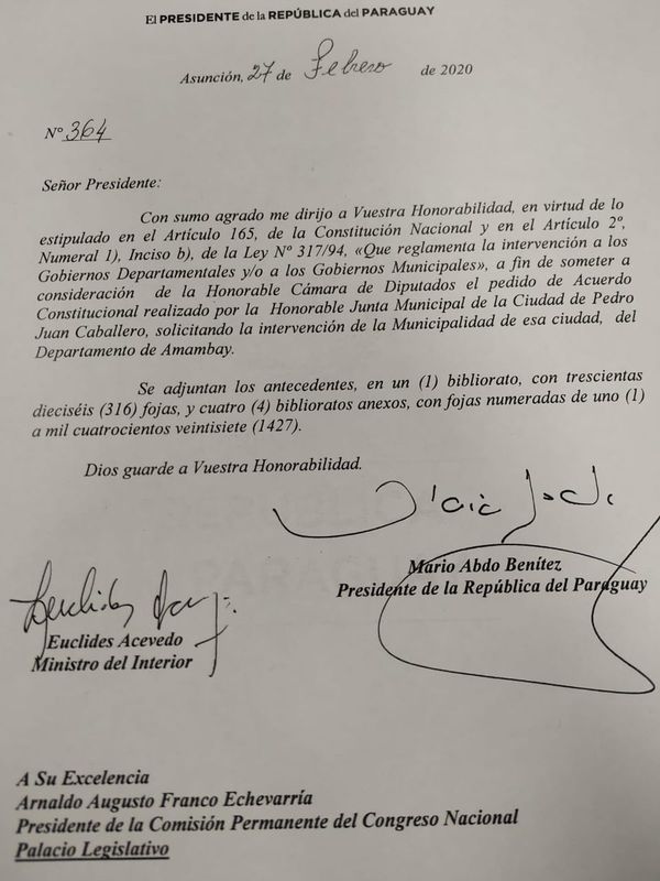 Ejecutivo remite al Congreso pedido de intervención a PJC