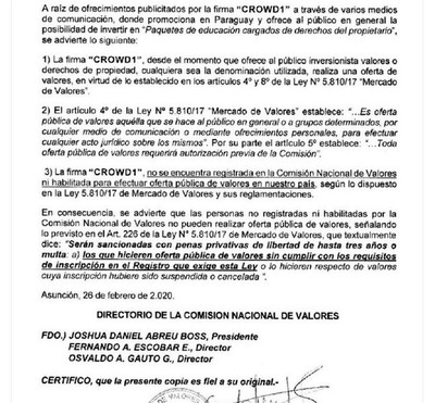 Presentarán denuncia penal contra firma que ofrece ganancias en la bolsa de valores