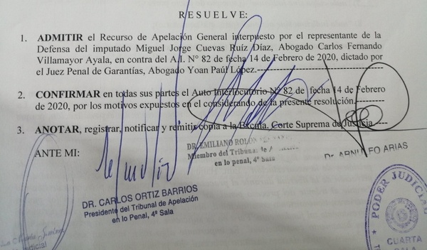 Prisión preventiva de Miguel Cuevas fue confirmada por Cámara de Apelaciones - ADN Paraguayo