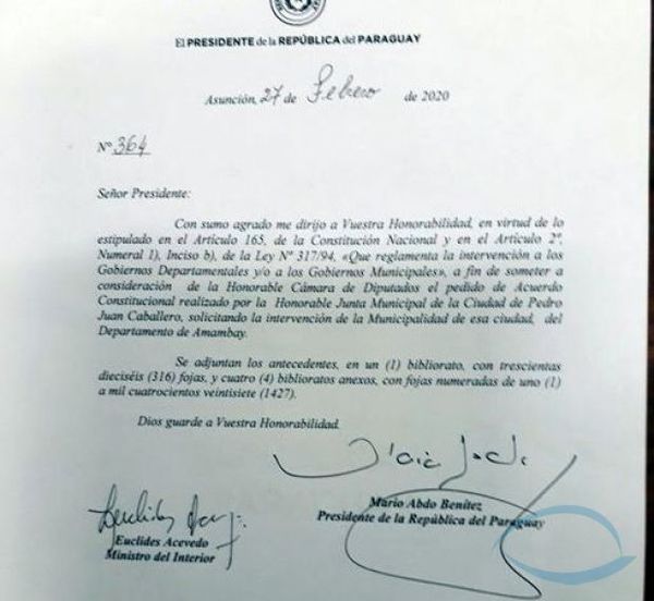 Marito envía pedido de intervención de la gestión de José Carlos Acevedo a Diputados