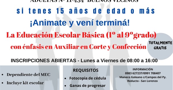 Invitan a completar estudios de escolar básica