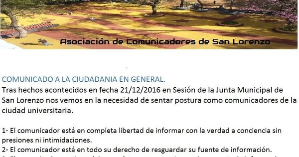 La reacción de los periodistas de San Lorenzo contra los desatinados cuestionamientos del concejal Ferreira
