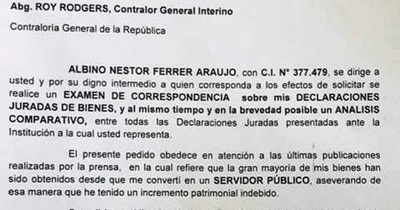 Ferrer pidió a la Contraloría un examen especial sobre sus bienes