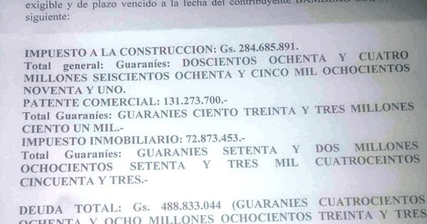 Salomón debe a la Municipalidad 488 millones