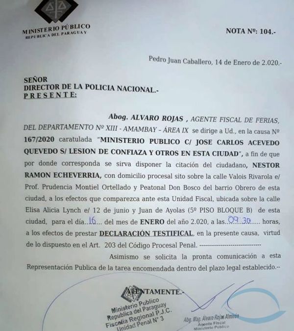 José Carlos Acevedo acorralado por el Ministerio Publico