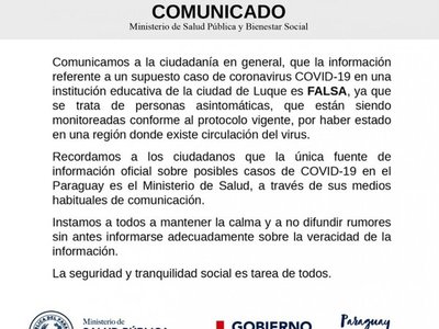 No hay ningún caso de coronavirus en Luque, aclaró el Ministerio de Salud