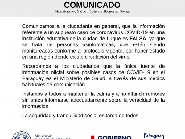 No hay ningún caso de coronavirus en Luque, aclaró el Ministerio de Salud