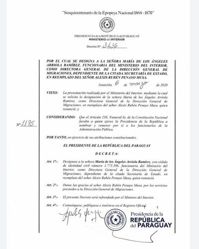 Designa a titular de Migraciones tras renuncia del anterior por el caso Ronaldinho - Nacionales - ABC Color