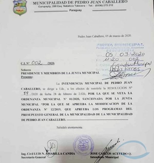 Intendente vetó la ampliación para el Consejo Local de Salud aprobada por la Junta Municipal