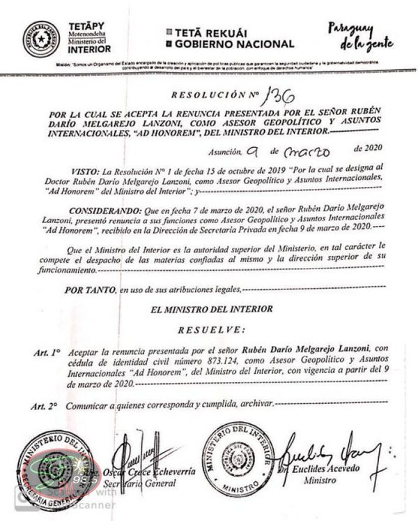 Asesor del Ministerio del Interior presentó renuncia