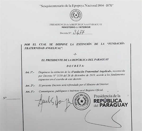 Suspenden personería de Fundación Fraternidad
