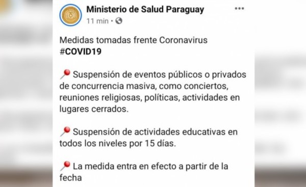 Gobierno Nacional suspende clases y aglomeraciones de personas