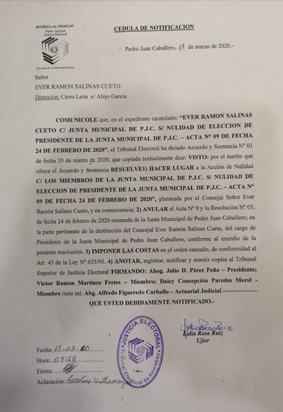 Ever Salinas es el presidente de la Junta Municipal de Pedro Juan