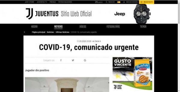 Un jugador de la Juventus da positivo por coronavirus