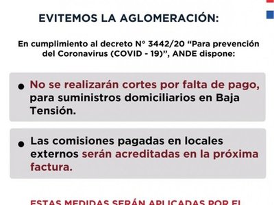 Por la peste, ANDE no cortará la luz a morosos
