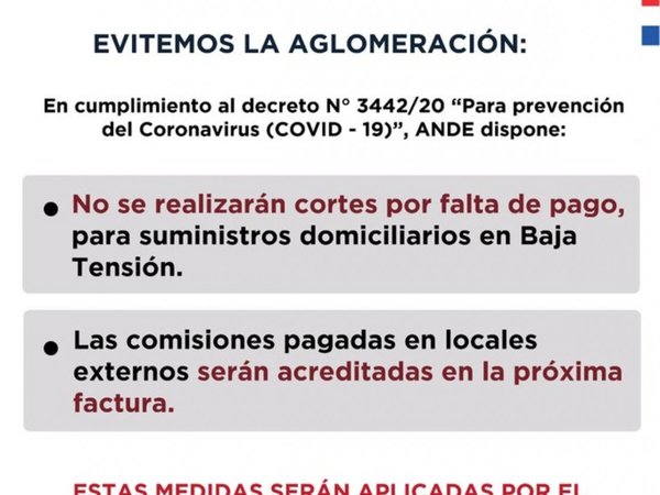 Por la peste, ANDE no cortará la luz a morosos