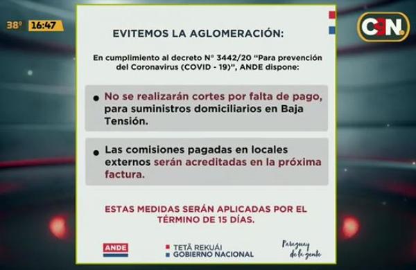 La ANDE no realizará cortes a morosos por estos 15 días - C9N