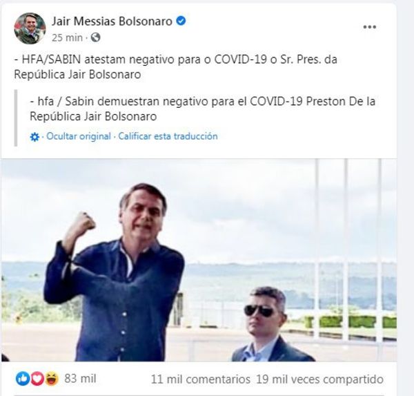 Test de Bolsonaro al coronavirus dio negativo - Mundo - ABC Color