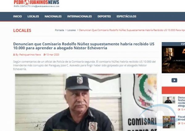Comisario Rodolfo Núñez habría recibido supuestamente 10 mil dólares para que se le detenga a Nestor Echeverria