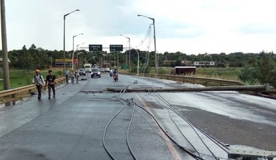 Temporal con ráfagas de viento de 103 km/h derriba columnas y deja sin energía eléctrica a capital del Itapúa - ADN Paraguayo