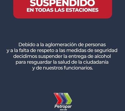 Petropar suspende entrega gratuita de alcohol debido a aglomeración de personas