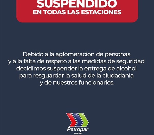 Petropar suspende entrega gratuita de alcohol debido a aglomeración de personas
