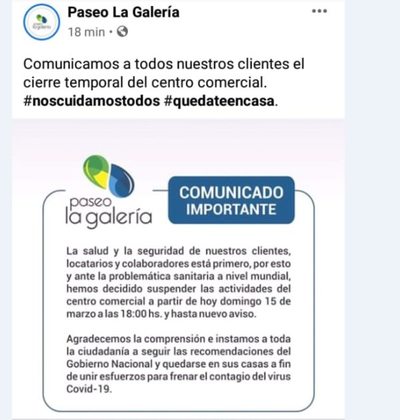 Shopping anunció cierre temporal como medida contra el coronavirus - Nacionales - ABC Color