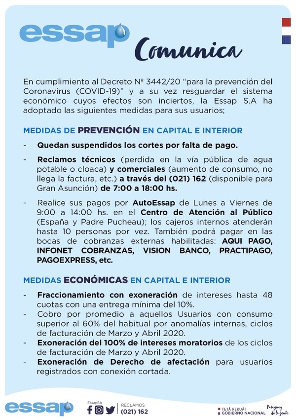 ESSAP anuncia que no hará cortes por falta de pago - ADN Paraguayo