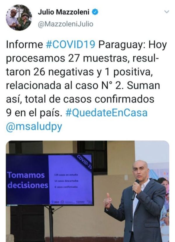 Confirman el noveno caso de coronavirus en el pais