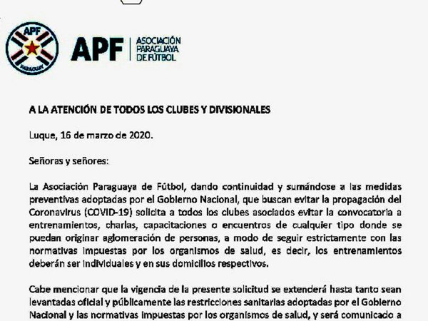 La APF solicita no volver aún a entrenamientos
