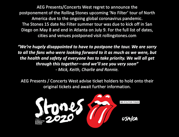 Rolling Stones pospone gira estadounidense por acatar medidas contra coronavirus - .::RADIO NACIONAL::.