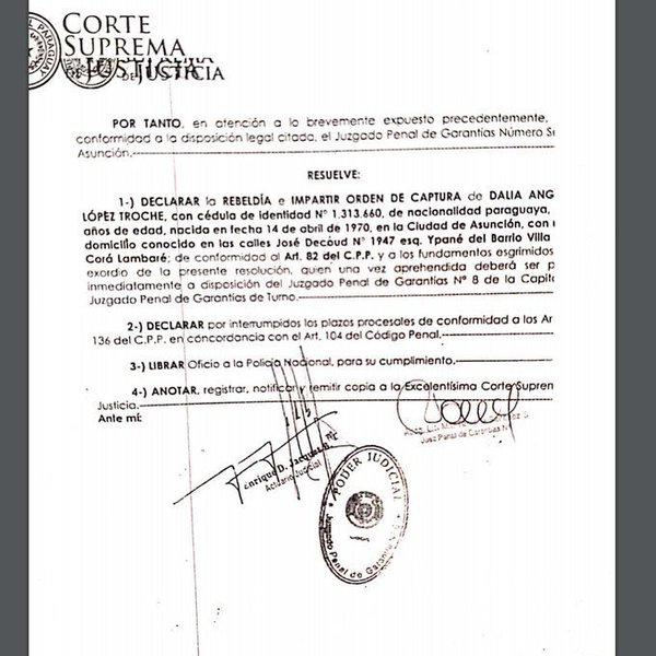 Juez decreta orden de captura para Dalia López - ADN Paraguayo