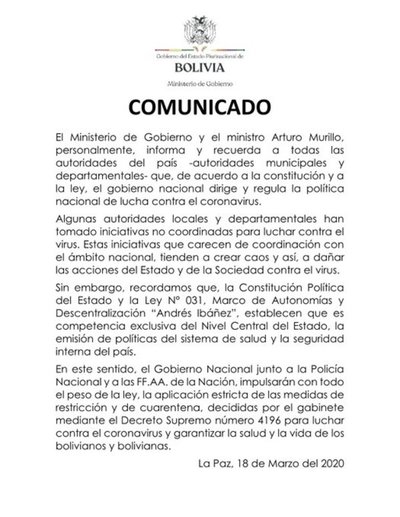 Bolivia moviliza a militares para imponer cuarentena contra coronavirus - .::RADIO NACIONAL::.