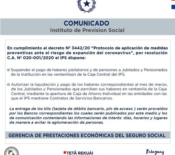 Jubilados y pensionados del IPS cobrarán sus haberes mediante tarjetas de débito