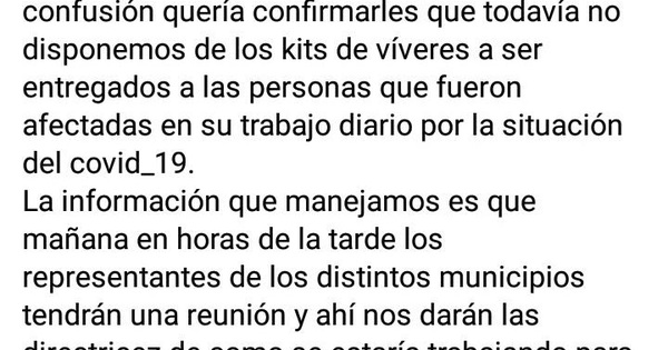 Coronavirus: directora aclara que aún no disponen de los víveres